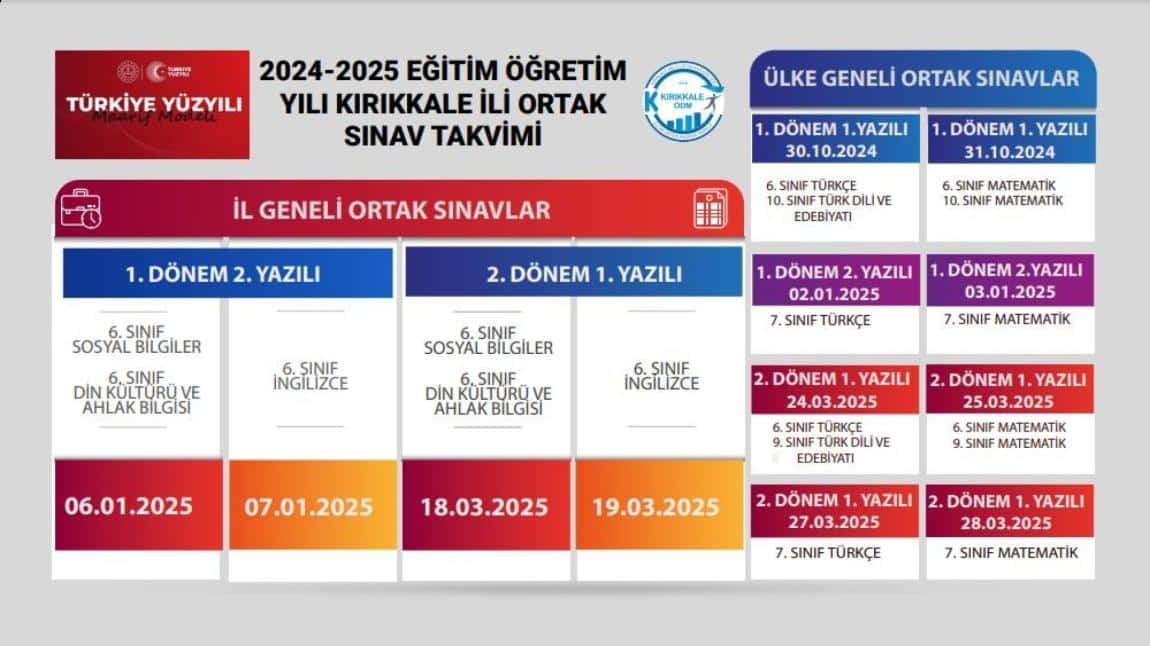 2024/2025 EĞİTİM ÖĞRETİM YILI ORTAK SINAV TAKVİMİ YAYINLANDI